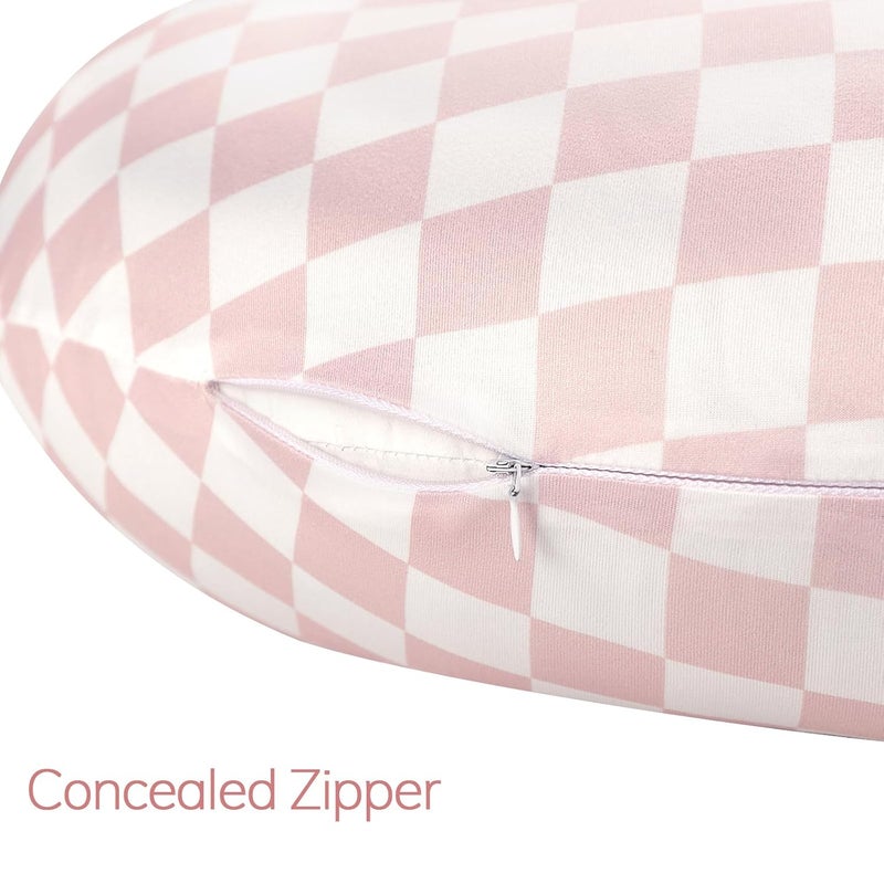 DAYEEBALL Nursing Pillow Cover, Removable Nursing Covers for Breastfeeding Pillows, Stretchy and Soft Fit for Baby Girls Boys Newborn, Pink Checkerboard (Only Cover) - Image 3